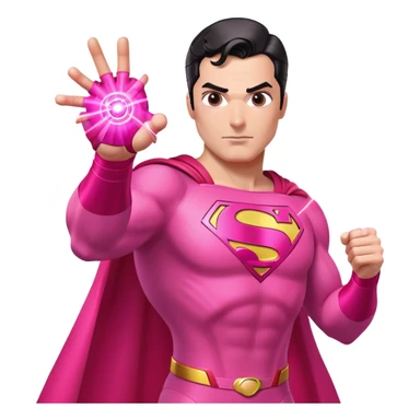 Generate an image of Superman wearing a bright pink superhero suit, with his eyes glowing bright pink as he fires a powerful pink laser beam from them sticker
