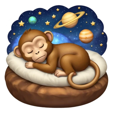 A monkey sleeping on a soft bed in the galaxy  sticker