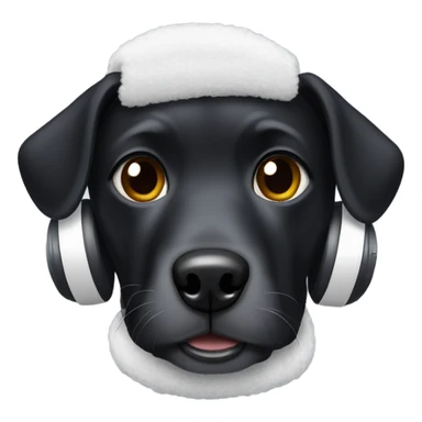 black dog with white chest wearing ear muffs sticker