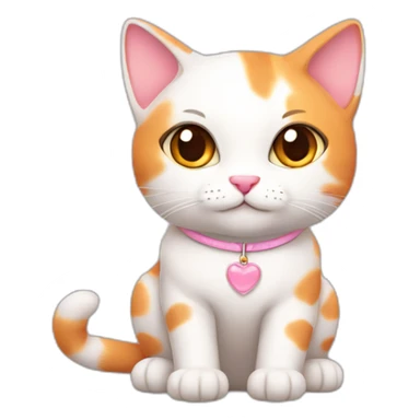 white orange cat cute with a small brown eyes and a paw pink necklace sticker