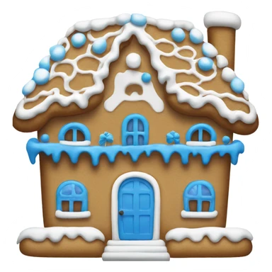 A blue and white gingerbread house sticker