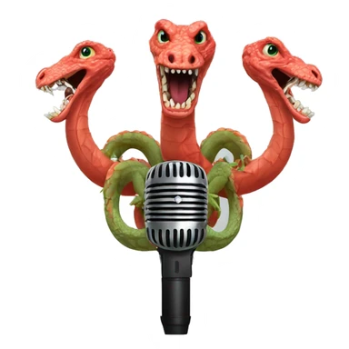 three-headed hydra holding a shure sm58 microphone in its paws sticker