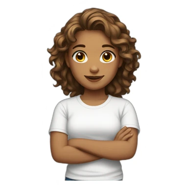 girl with wavy hair and brown eyes and wears white tshirt sticker