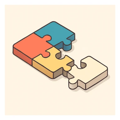 puzzle with a missing piece, symbol of seeking balance and wholeness, 2D isometric style, simple shape, clear shadows and highlights sticker