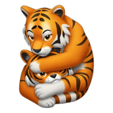 Tiger strongly hugs a fox sticker
