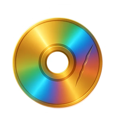 gold CD with a scratch and a rainbow reflection, emoji style, holographic effect, glow effect sticker