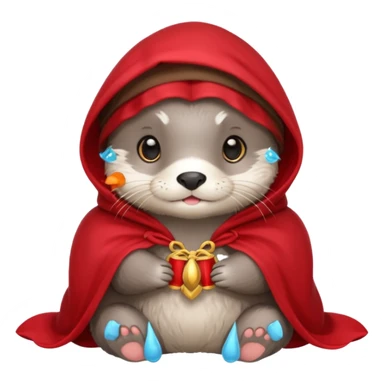 baby grey otter, in magic red cloak sticker