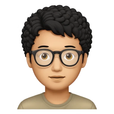 Asian guy with curly hair and black glasses sticker