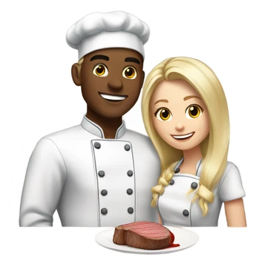 20 year old white Blonde couple eating steak girl with long hair in chef outfit  sticker