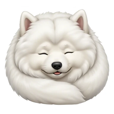 Meme-Worthy Cute Sleeping Samoyed Portrait Emoji, Head resting peacefully with a contented smile, showcasing a delightfully fluffy build and a luxuriously soft pure white Fur, eyes shut in a serene nap, Simplified yet hilariously adorable features, highly detailed, glowing with a soft, drowsy light, high shine, relaxed and utterly lovable, stylized with an air of playful laziness, bright and heartwarming, soft glowing outline, capturing the essence of a comically sleepy companion, so meme-worthy it feels like it could instantly become the next viral sensation of adorable slumber! sticker