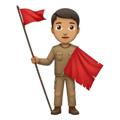 man holding a red flag sticker