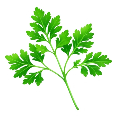 Cinematic Realistic Parsley Emoji, Fresh and vibrant, with bright green, frilly leaves that seem to shimmer with vitality. The plant exudes a sense of healthy growth and aromatic zest, inviting both beauty and flavor into any dish. Soft glowing outline, capturing the essence of freshness, health, and culinary delight in a sprig of parsley! sticker