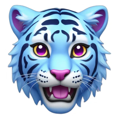 a blue tiger with no stripes with a magenta lightning bolt by its eyes on the left or right side of them. sticker
