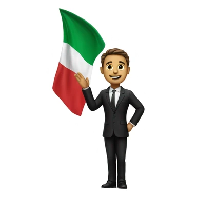A realistic man in a black suit waves an Italian flag over his head sticker