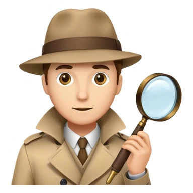 detective with magnifying glass, trench coat and hat sticker