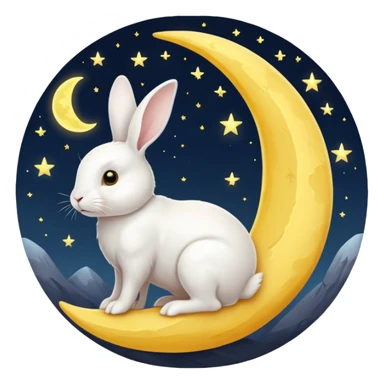 a white bunny in the foreground (no small details) and a large crescent moon in the background

minimal art versions please 2 colours, white and yellow sticker