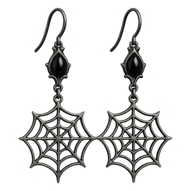 goth earrings, spider web design, silver and black, elegant gothic sticker