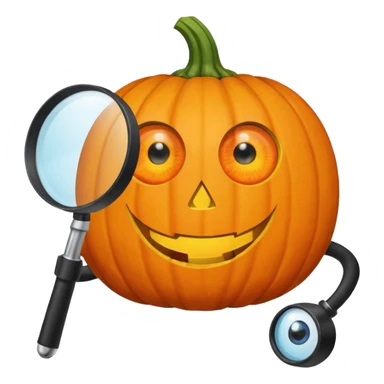 A pumpkin smiling at a magnifying glass (the magnifying glass has limbs and a suit thats black, the magnifying glass also has a eye, looks like a cyclops eye, one eye in the middle) sticker