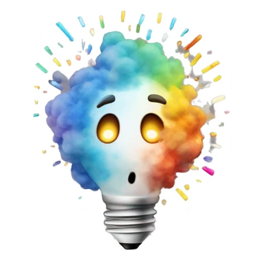 emoji like exploding head but instead of smoke and fire coming out of the head, use light bulbs, confetti and colors representing ideas sticker