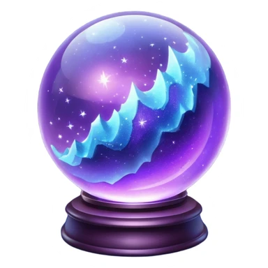 a magical glass sphere filled with flaoted purple and blue dust, glowing, shining 3d sticker