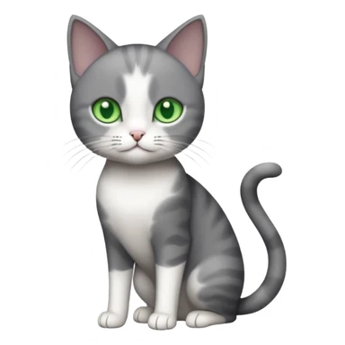 full body small short hair dark grey and white cat with green eyes sticker