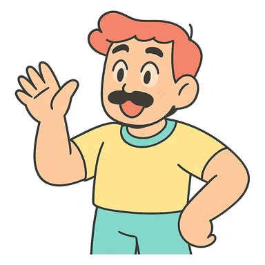 asian man with black mustache and red hair, 90's anime style, pastel toon style sticker