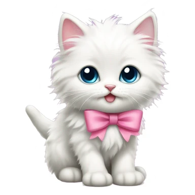 cute white fluffy kitten with pink bow sticker