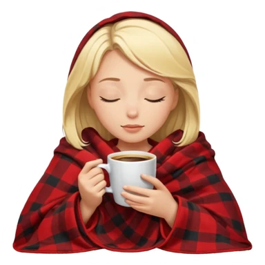 Blonde girl inside a blanket sipping coffee eyes closed sticker