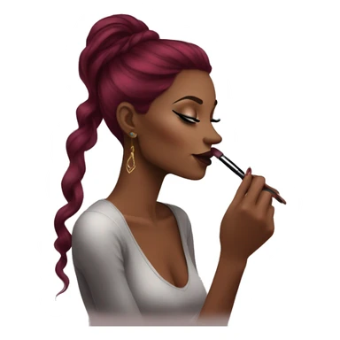 Beautiful tattooed burgundy long haired woman doing her makeup sticker