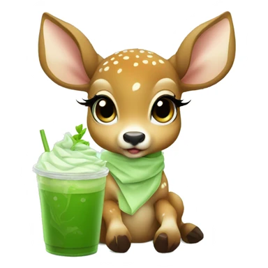 baby deer drinking iced matcha latte  sticker