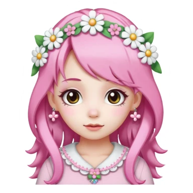 A girl with pink and white hair, adorned with flowers as hair accessories, wearing My Melody clothing. sticker