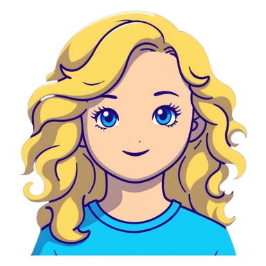 beautiful girl with long curly blonde hair, blue eyes, long eyelashes sticker