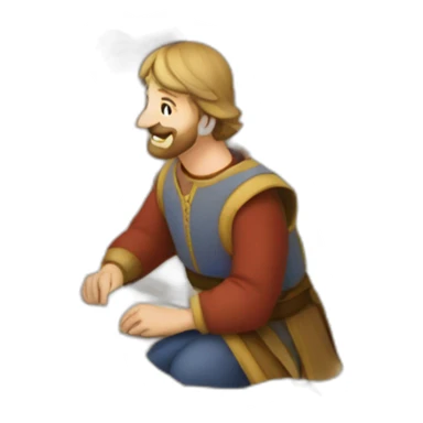 medieval architect working, overseeing a floor plan laid out on a piece of paper sticker