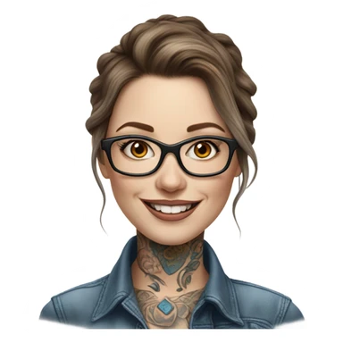 Hyper Realistic brown Balayage pale beautiful tattooed woman with glasses and blue eyes happy  sticker