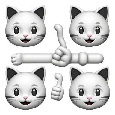  fun emojis for different emotions
 ( black and white style )
maybe create a custom cat character for it  ( emotions : mad, happy , excited, keck , wtf , 4head ( big brain ), ok ( like thumb up ) 
3D soft, round, slightly shaded style, minmalist but stil interactive sticker
