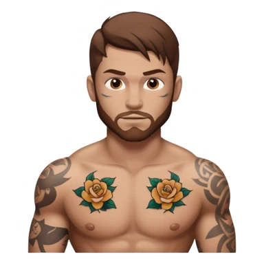 tattoo man, white skintone,brown hair, tattoos on face, more visible, bulky man with tattos on his chest. sticker