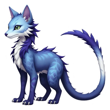 Kawaii dark edgy fantasy ethereal feline-vernid-sergal-fursona animal creature with a tufted tail full body with intricate markings  sticker