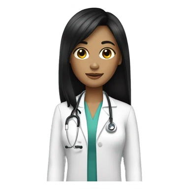 doctor woman light skin long straight black hair curtain bangs sticker