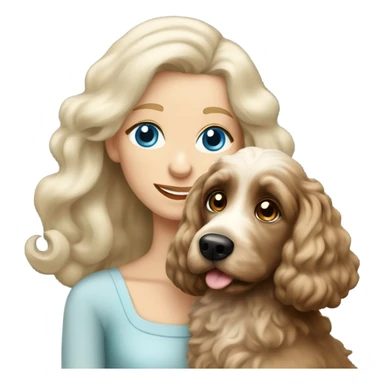 blue eyed very old long haired blonde lady with dark brown Cockapoo puppy dog sticker