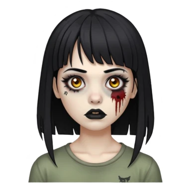 zombie girl black hair grey bangs with septum, thin eyebrows and eyeliner sticker