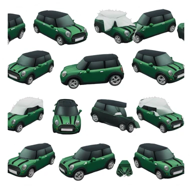 Coche mini verde oscuro con rayas blancas sticker