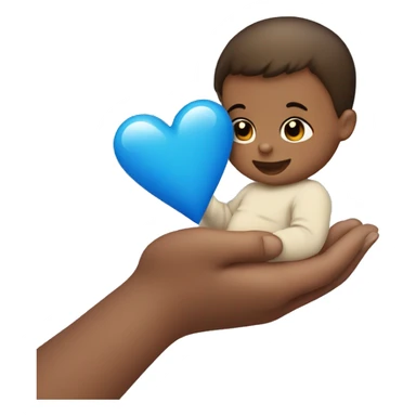A baby boy holding a blue heart sticker