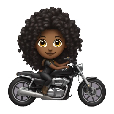 A brown skin girl with long curly black hair on a black sports bike  sticker