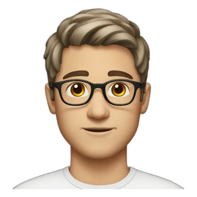 young white man, dark hair, brown eyes, rounded glasses sticker