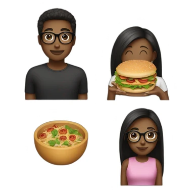 girl with bro2n straight hair and black round glasses with food sticker