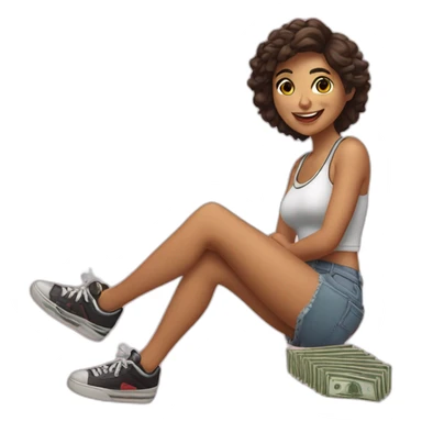 Chica morena con zapatillas y dinero sticker