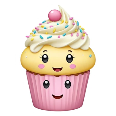 adorable pastel cupcake with sprinkles and a tiny happy face sticker