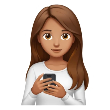 girl with long brown hair wearing a white top holding a smartphone sticker