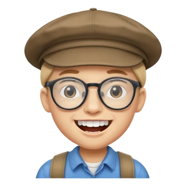 schoolboy with big front teeth, wearing a cap and glasses sticker