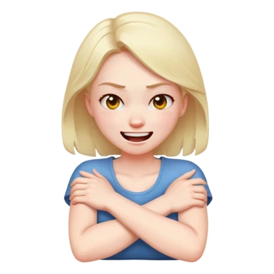 girl angry and laughing with arms crossed around her neck  sticker